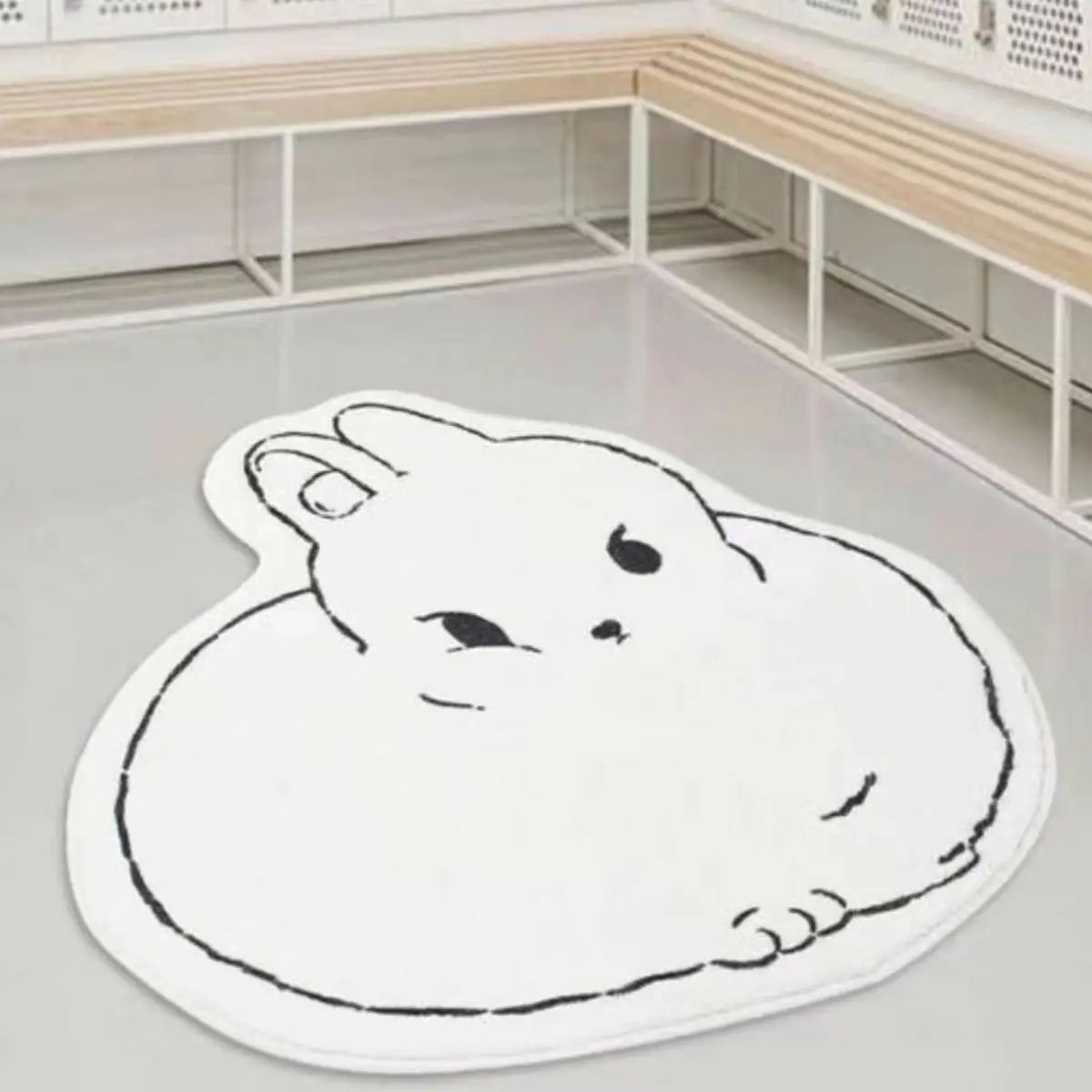 Cute Cat-Shaped Wool White Anti-Slip Backing Area Rug Image - 2