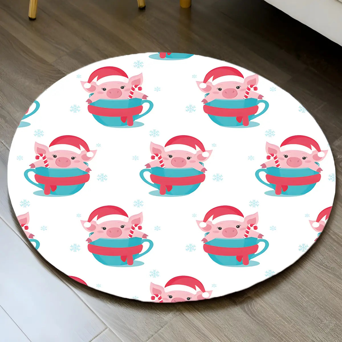 Cute Christmas Piggy Round Polypropylene Area Rug Image - 7