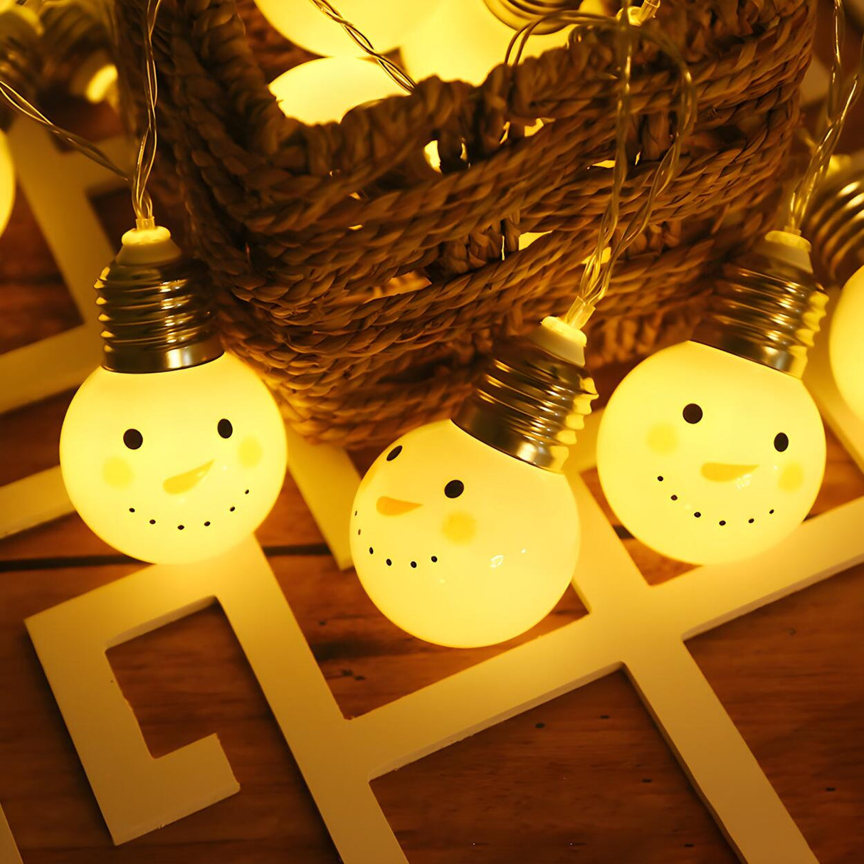 Cute Christmas Smiling Snowman LED String Lights Image - 5