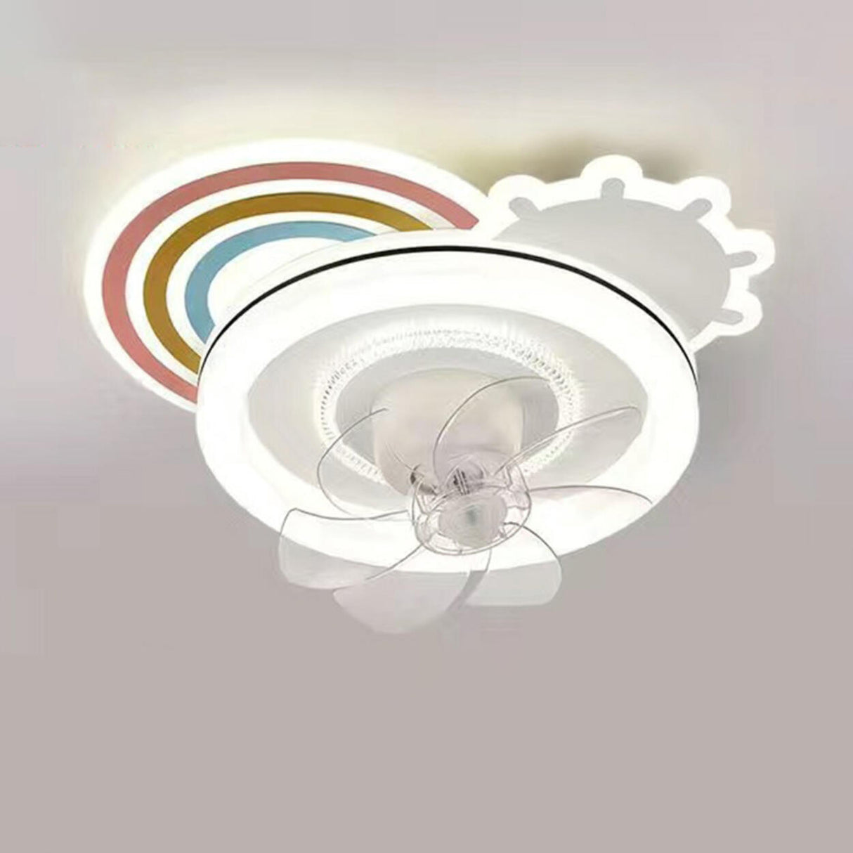 Cute Kids Room 7 Blade Crown Round Ceiling Fan Light Image - 13