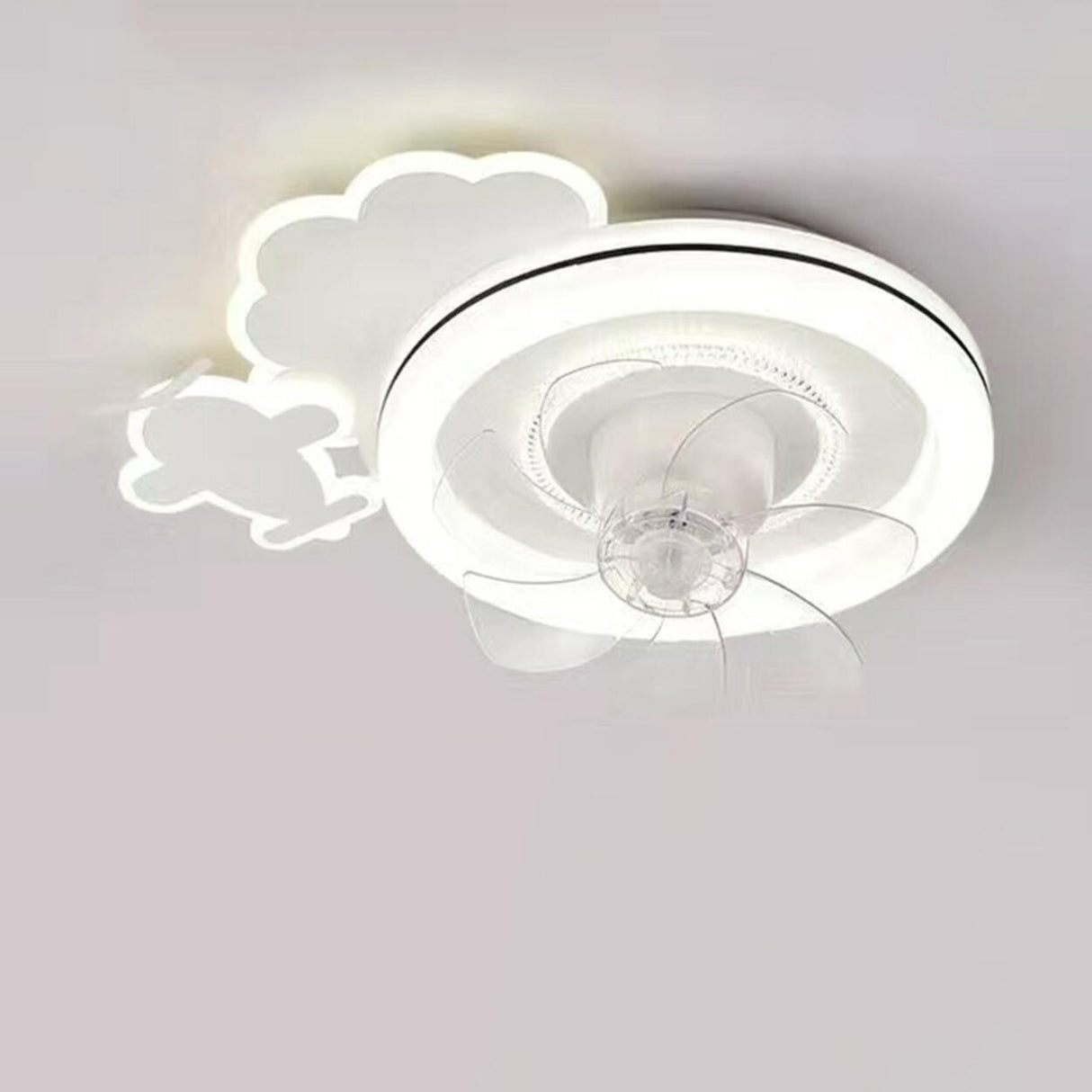 Cute Kids Room 7 Blade Crown Round Ceiling Fan Light Image - 7