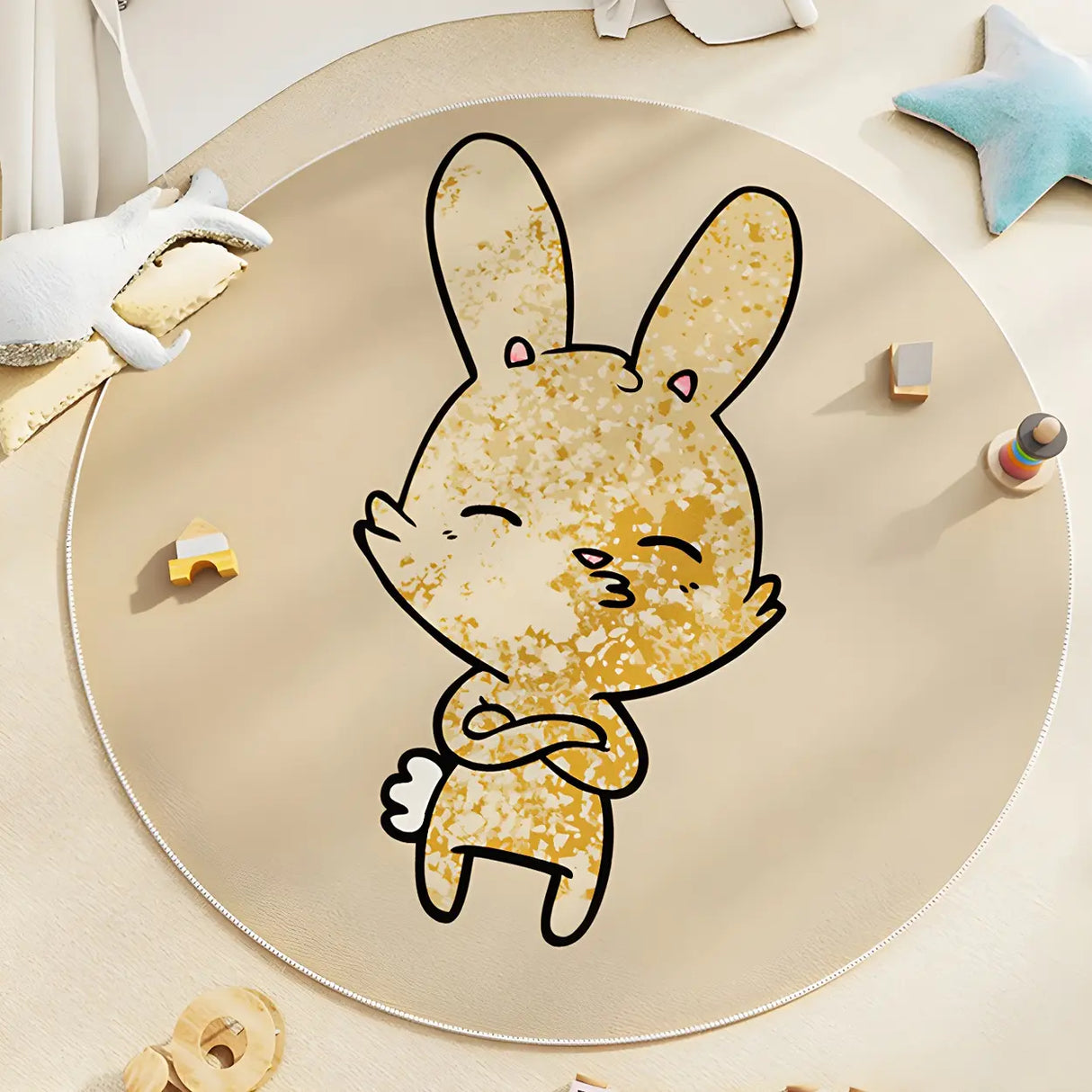 Cute Round Animal Printed Soft Polyester Gray Area Rug Image - 12