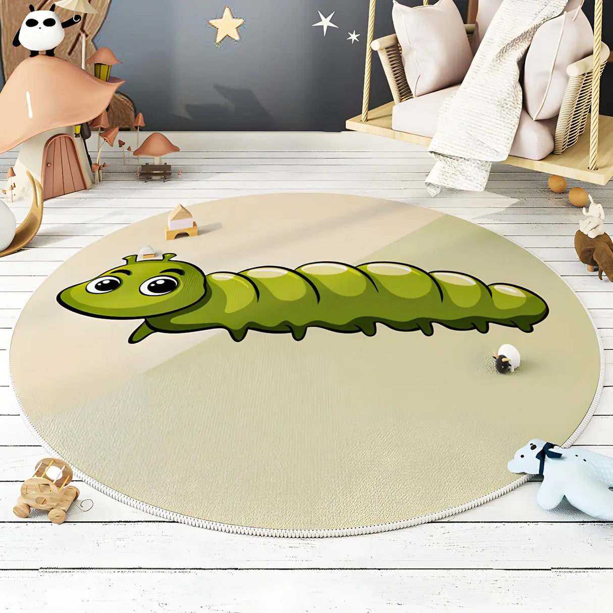 Cute Round Animal Printed Soft Polyester Gray Area Rug Image - 2