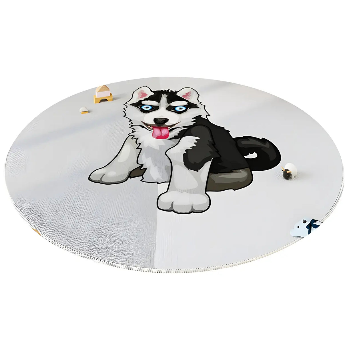 Cute Round Animal Printed Soft Polyester Gray Area Rug Image - 5