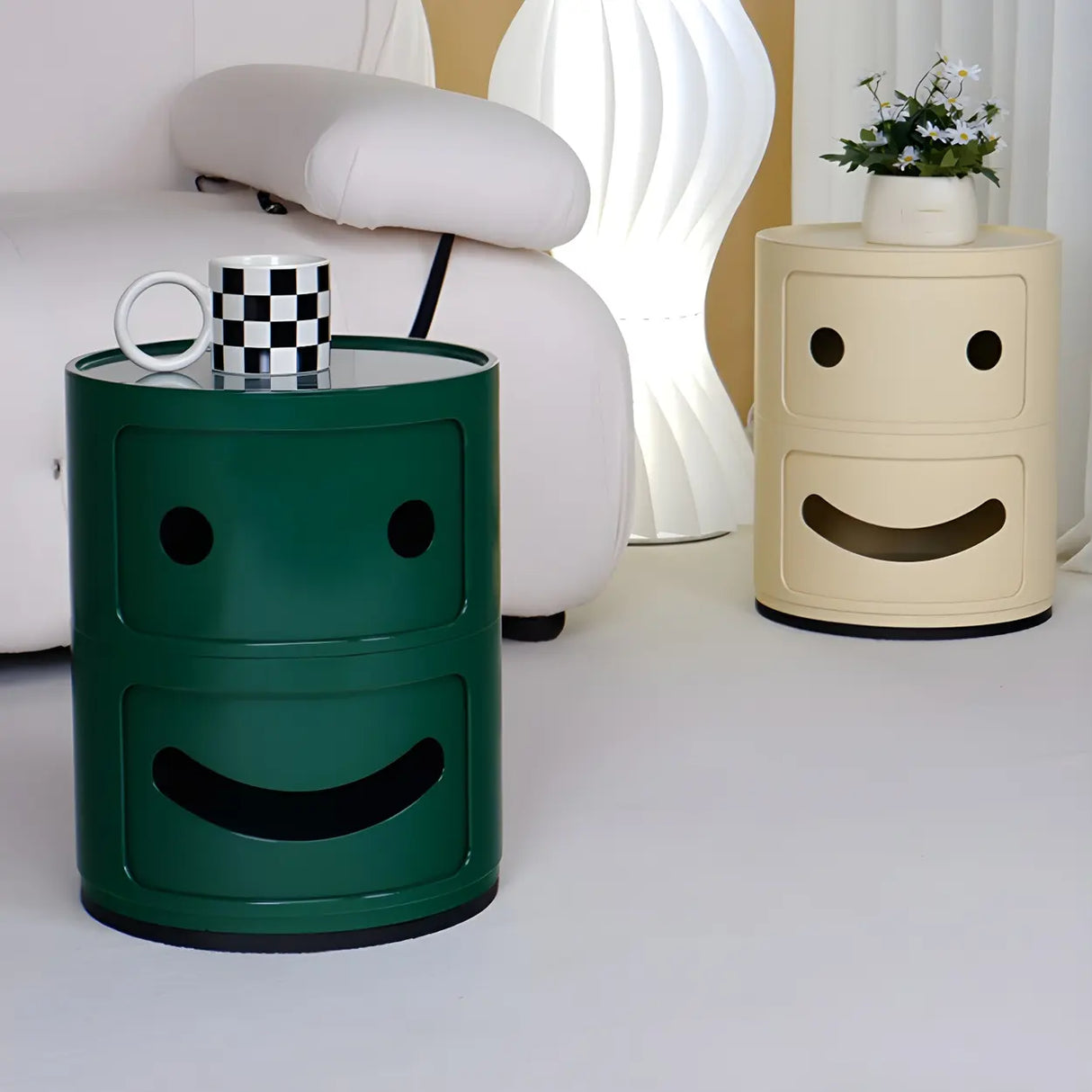 Cute Smiley Face Pattern Round Plastic Storage Nightstand Image - 1
