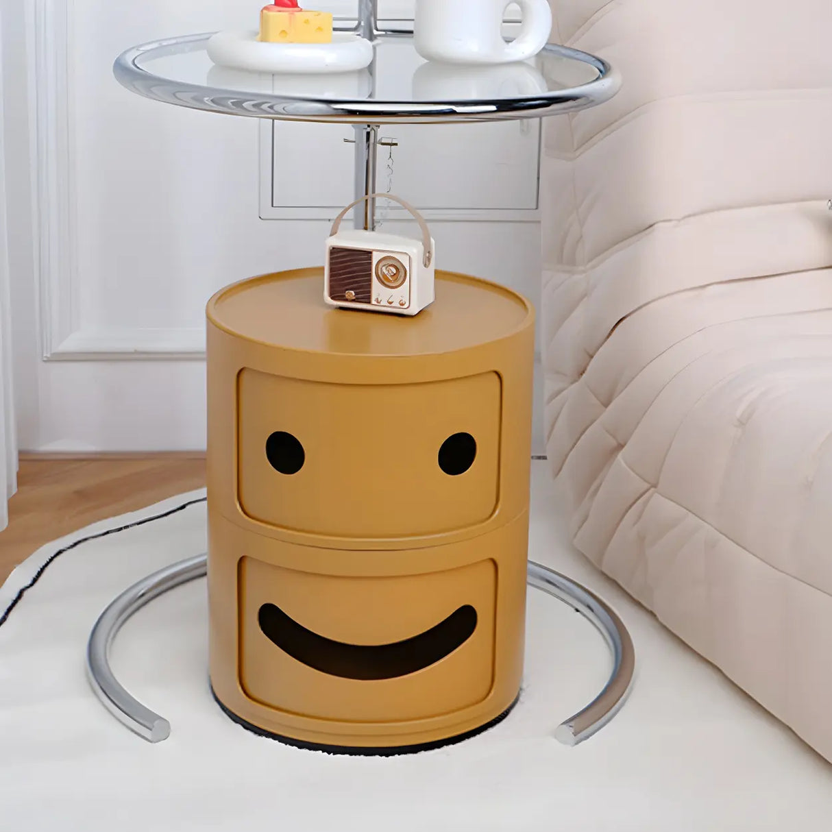 Cute Smiley Face Pattern Round Plastic Storage Nightstand Image - 3