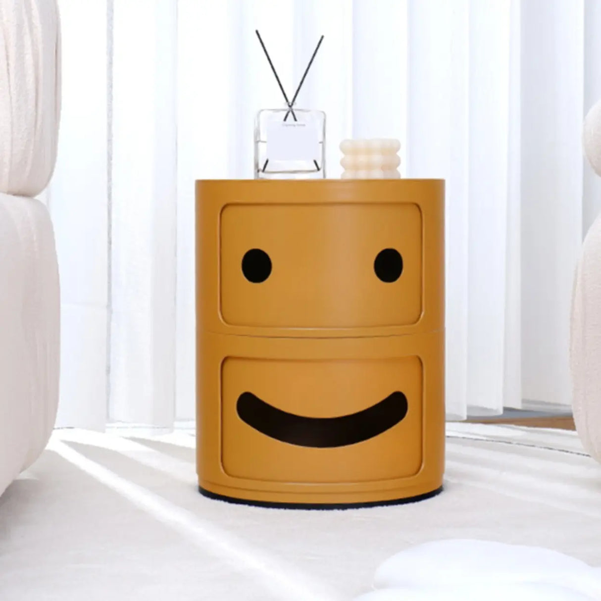 Cute Smiley Face Pattern Round Plastic Storage Nightstand Image - 4
