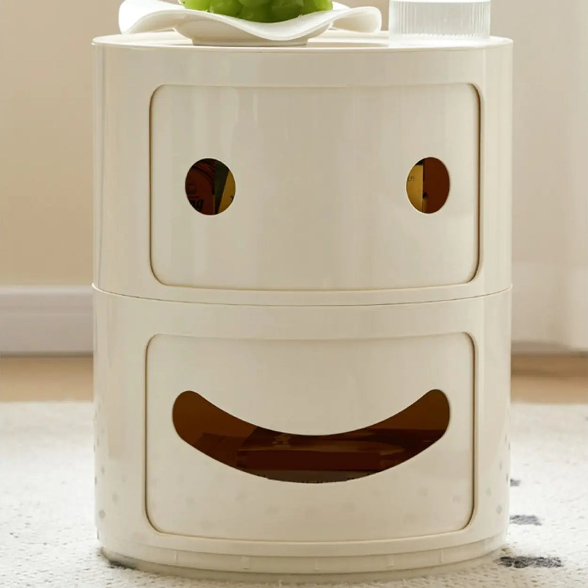 Cute Smiley Face Pattern Round Plastic Storage Nightstand Image - 5