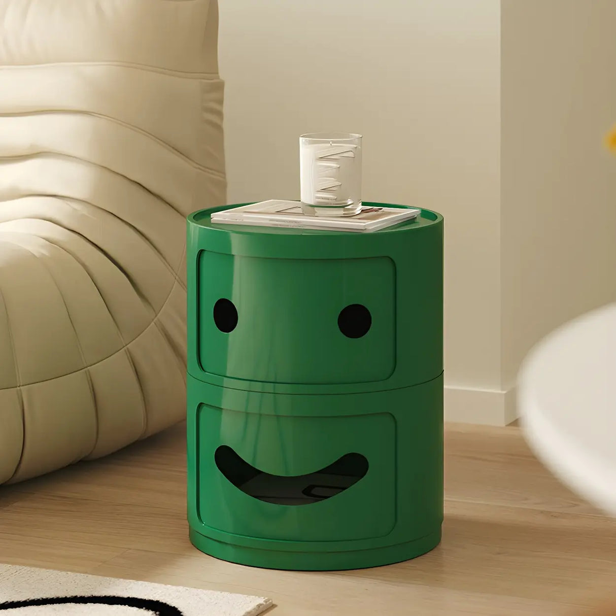 Cute Smiley Face Pattern Round Plastic Storage Nightstand Image - 6