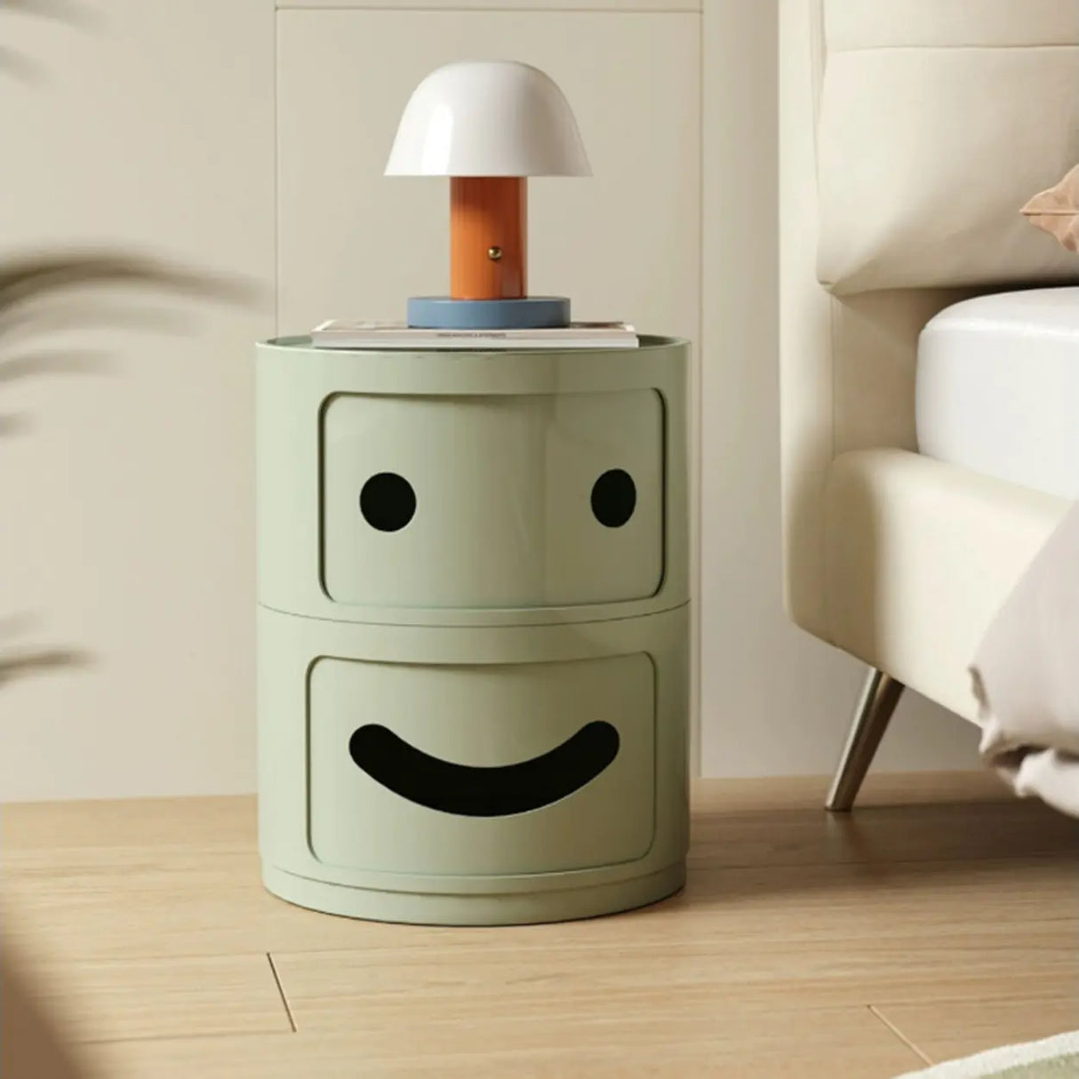 Cute Smiley Face Pattern Round Plastic Storage Nightstand Image - 7