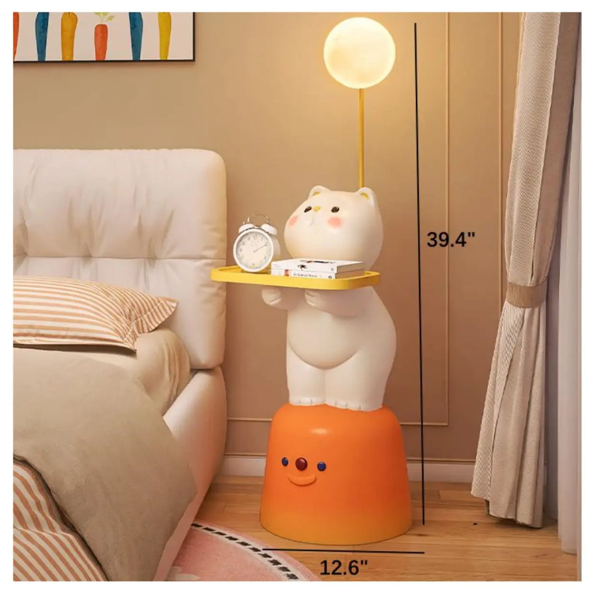 Cute White Cat Side Table With Lamp Image - 7