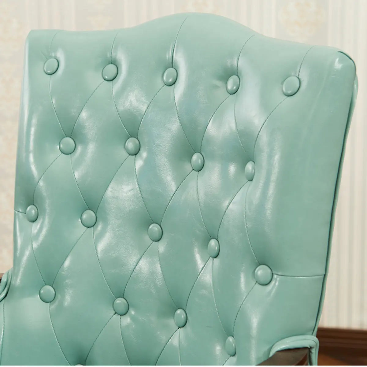 Cyan Oiled Leather Recessed Arm Tufted Accent Chair Image - 11
