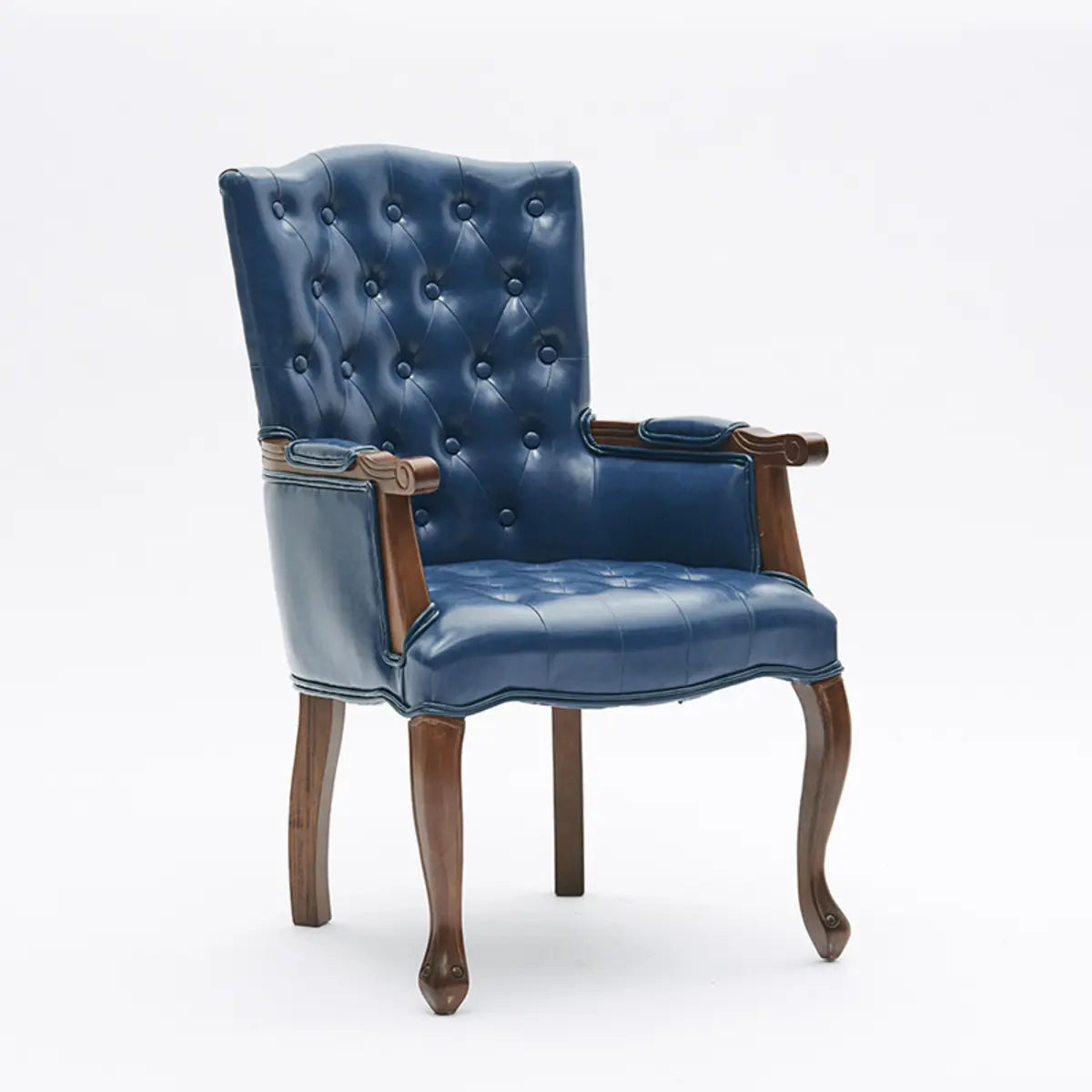 Cyan Oiled Leather Recessed Arm Tufted Accent Chair Image - 12