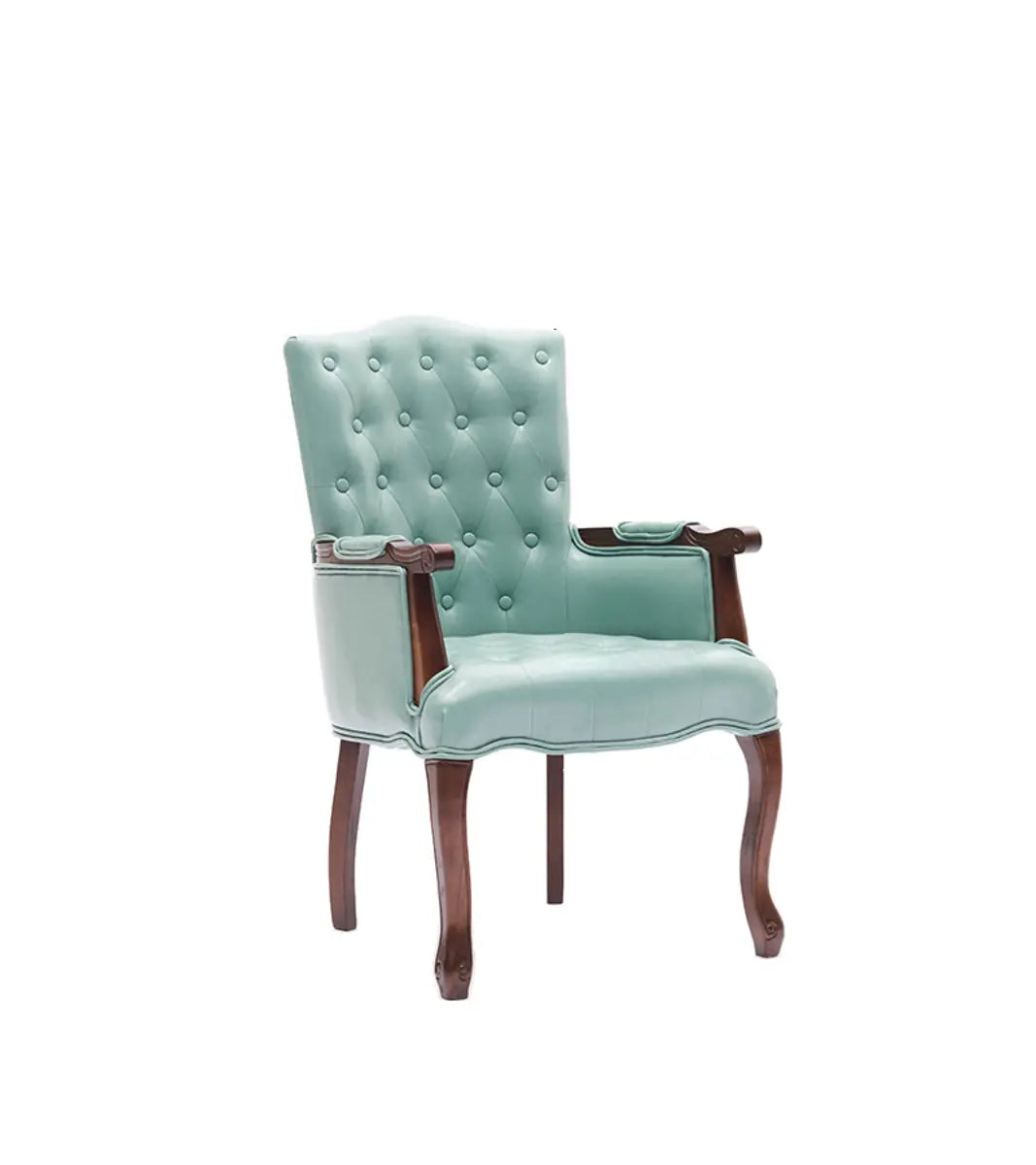 Cyan Oiled Leather Recessed Arm Tufted Accent Chair Image - 3