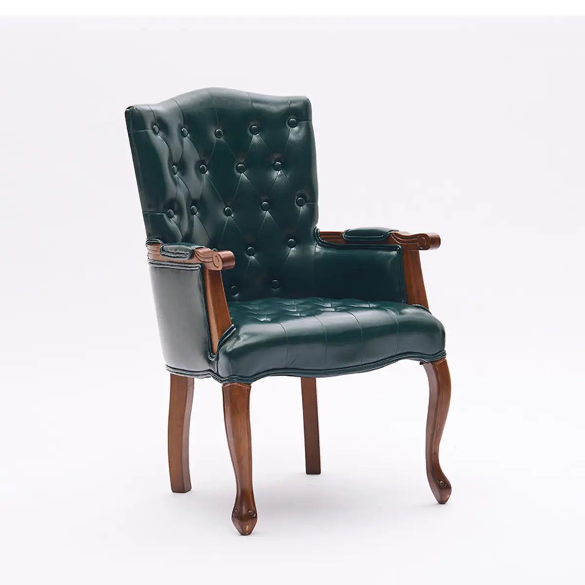 Cyan Oiled Leather Recessed Arm Tufted Accent Chair Image - 4