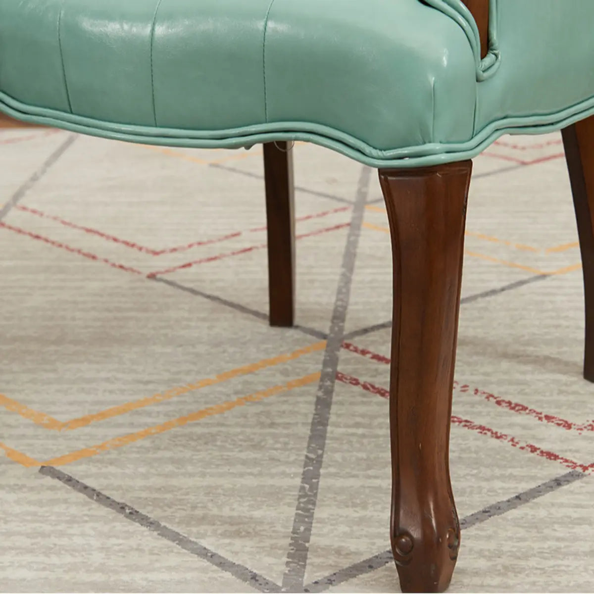 Cyan Oiled Leather Recessed Arm Tufted Accent Chair Image - 5