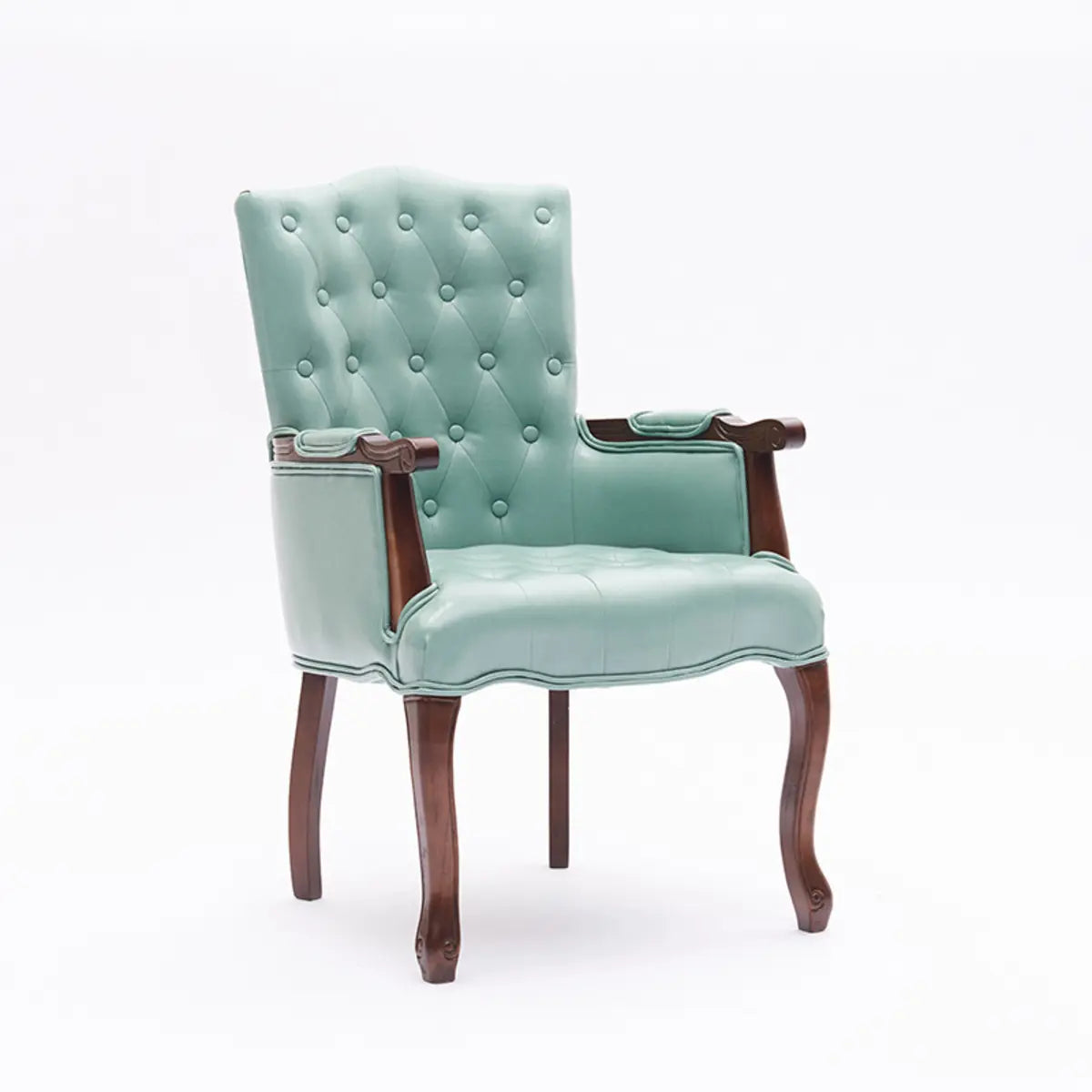 Cyan Oiled Leather Recessed Arm Tufted Accent Chair Image - 8