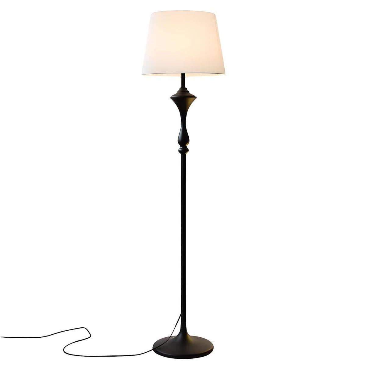 Cylinder Fabric Shade Black Traditional Floor Lamp Image - 5