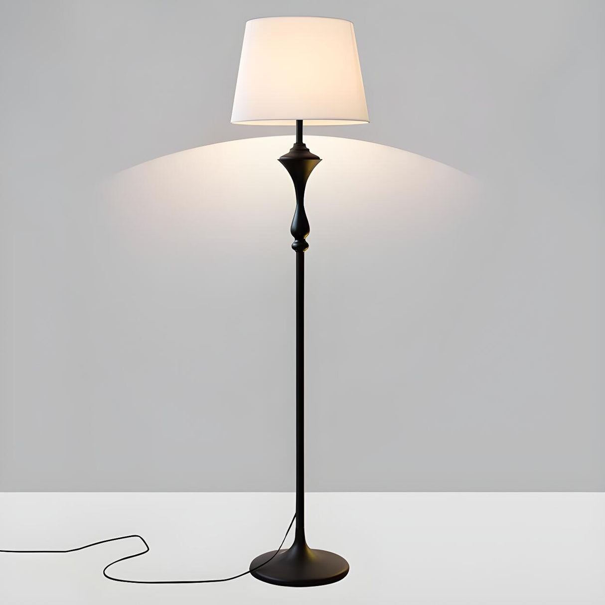 Cylinder Fabric Shade Black Traditional Floor Lamp Image - 7