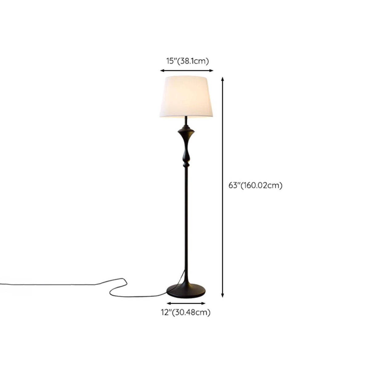 Cylinder Fabric Shade Black Traditional Floor Lamp