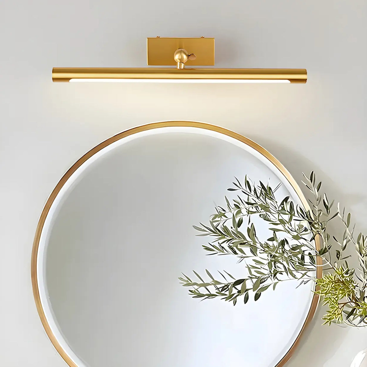 Cylinder Modern Gold Metal Mirror LED Vanity Light Image - 1