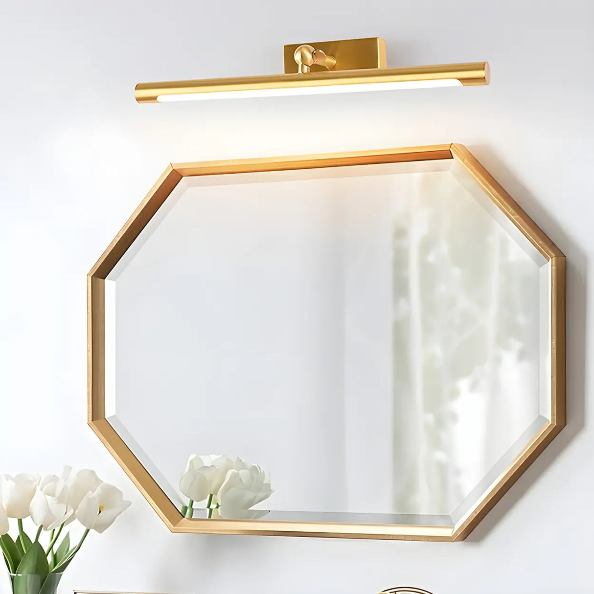 Cylinder Modern Gold Metal Mirror LED Vanity Light Image - 8