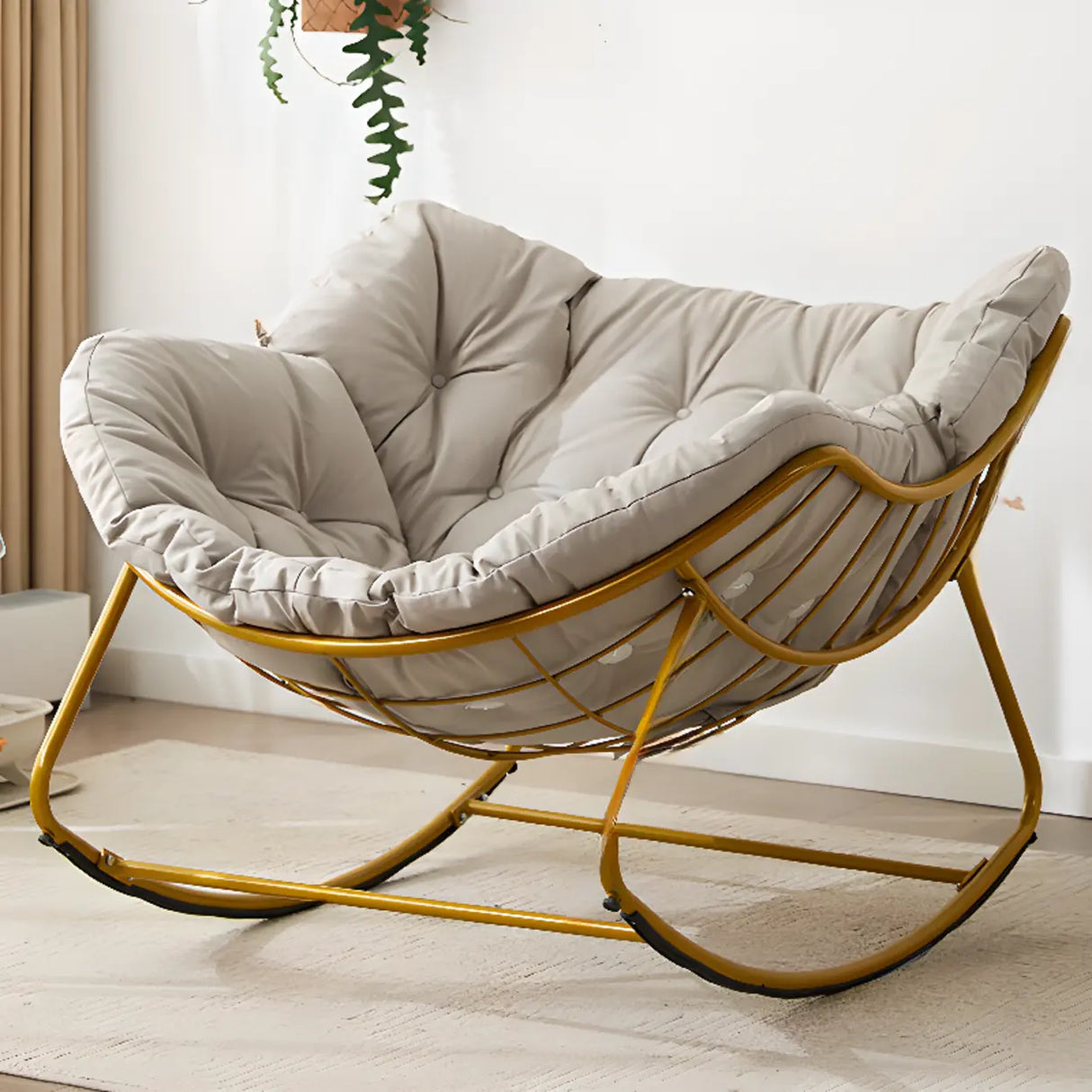 Dark Blue Waterproof Upholstered Tufted Rocking Chair Image - 11