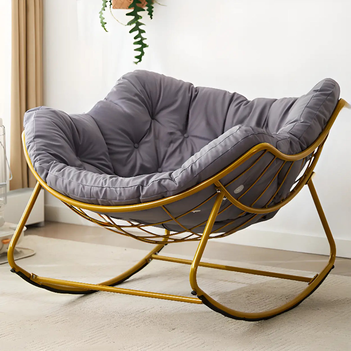 Dark Blue Waterproof Upholstered Tufted Rocking Chair Image - 14