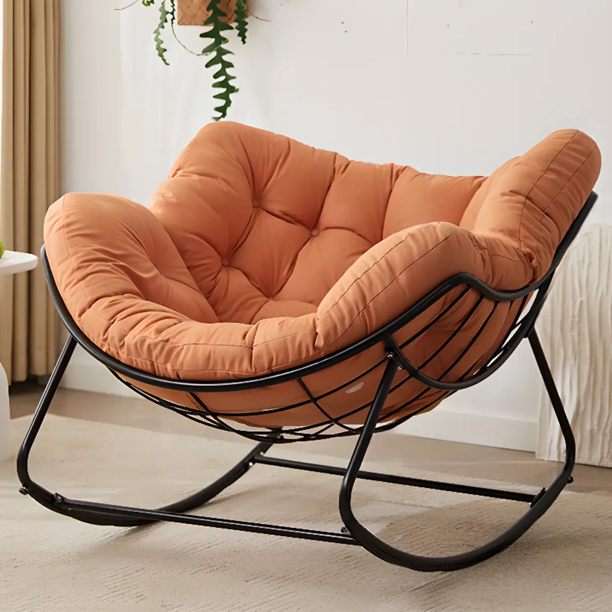 Dark Blue Waterproof Upholstered Tufted Rocking Chair Image - 2