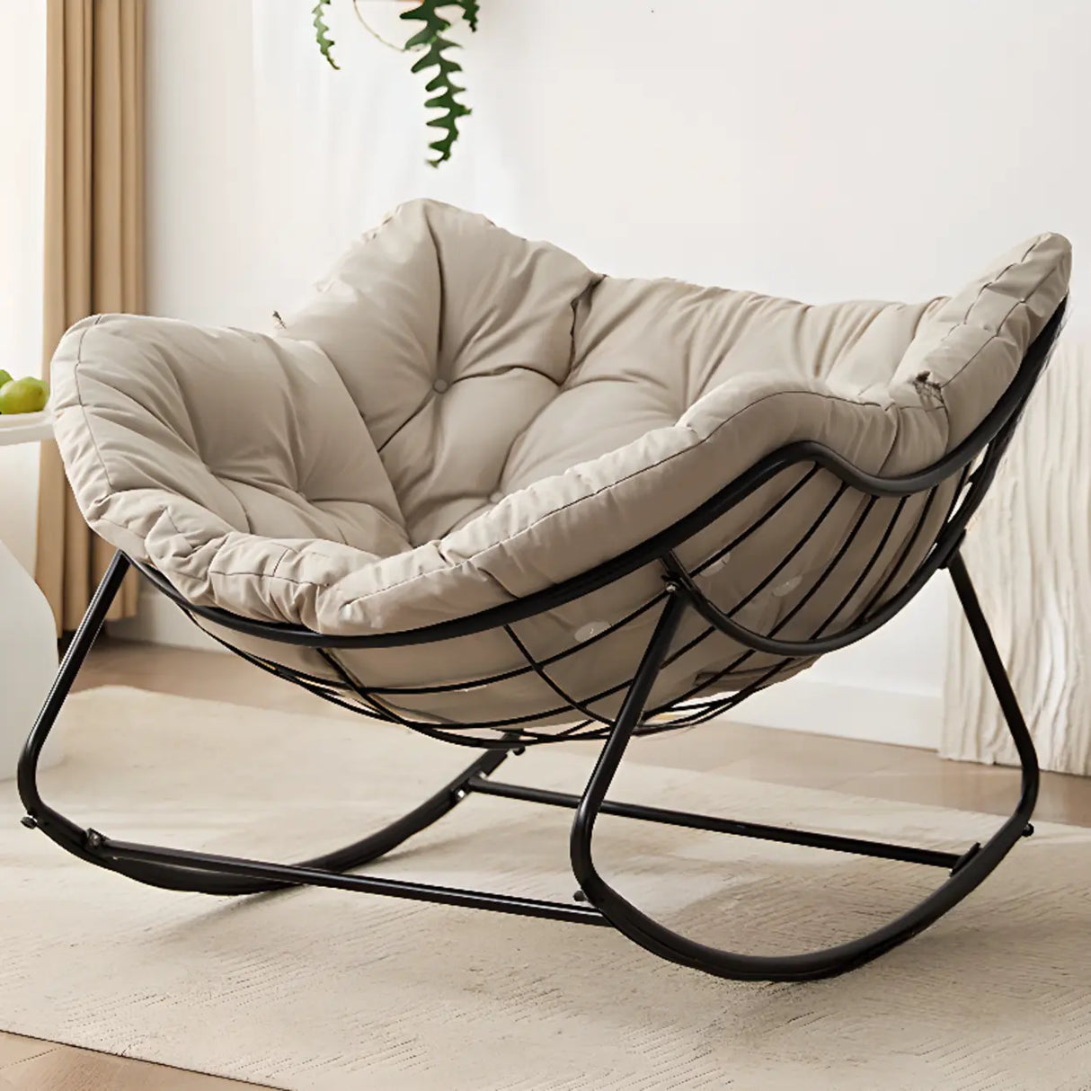 Dark Blue Waterproof Upholstered Tufted Rocking Chair Image - 3