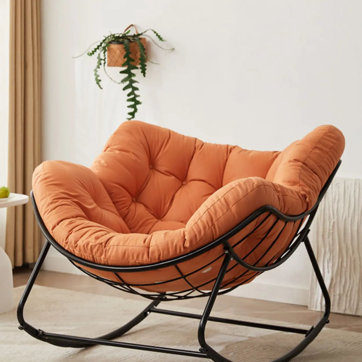 Dark Blue Waterproof Upholstered Tufted Rocking Chair Image - 4