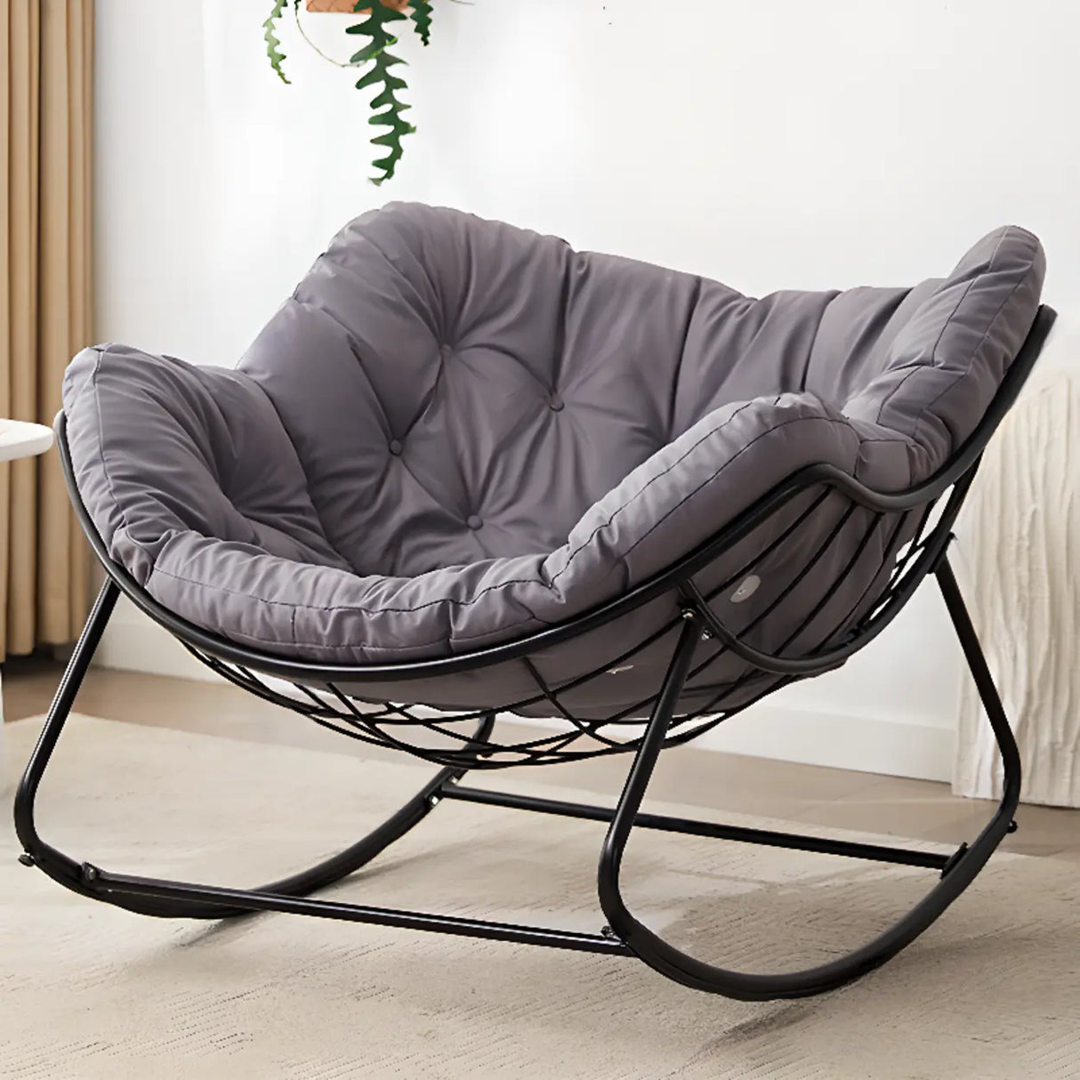 Dark Blue Waterproof Upholstered Tufted Rocking Chair Image - 5