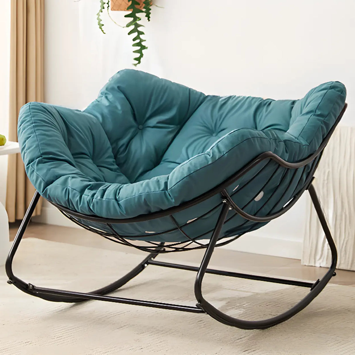 Dark Blue Waterproof Upholstered Tufted Rocking Chair Image - 7