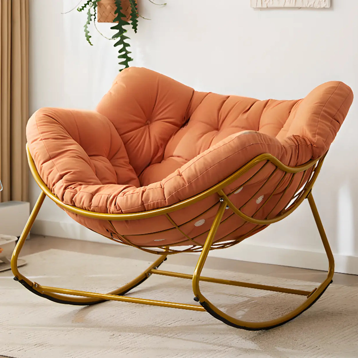 Dark Blue Waterproof Upholstered Tufted Rocking Chair Image - 9