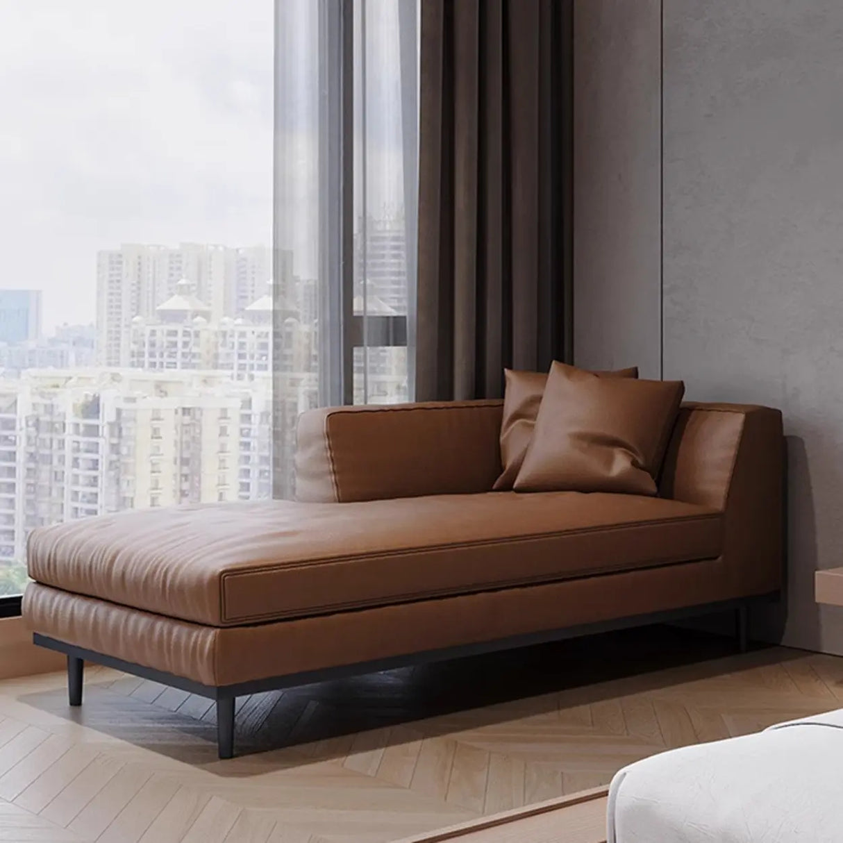 Dark Brown Antifouling Faux Leather Right-Arm Chaise Image - 1