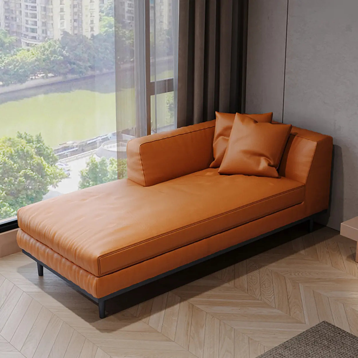 Dark Brown Antifouling Faux Leather Right-Arm Chaise Image - 4