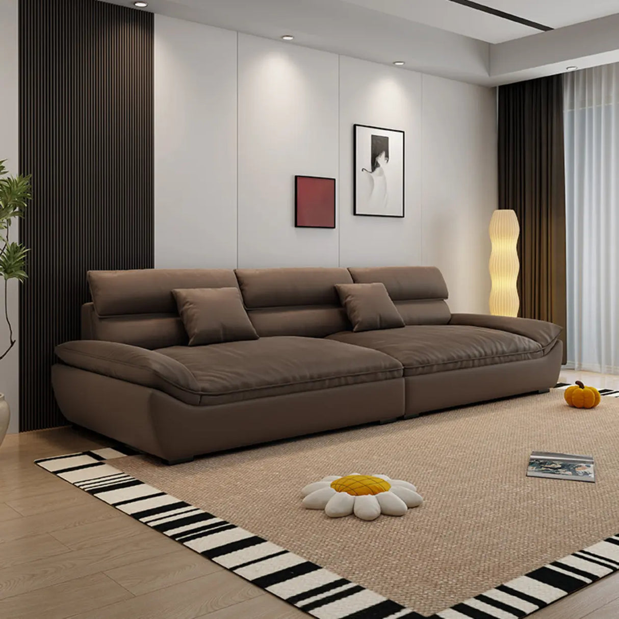 Dark Coffee Scratch Resistant Leather Wood Frame Sofa Image - 2