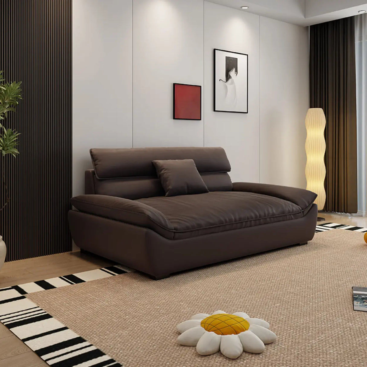 Dark Coffee Scratch Resistant Leather Wood Frame Sofa Image - 3