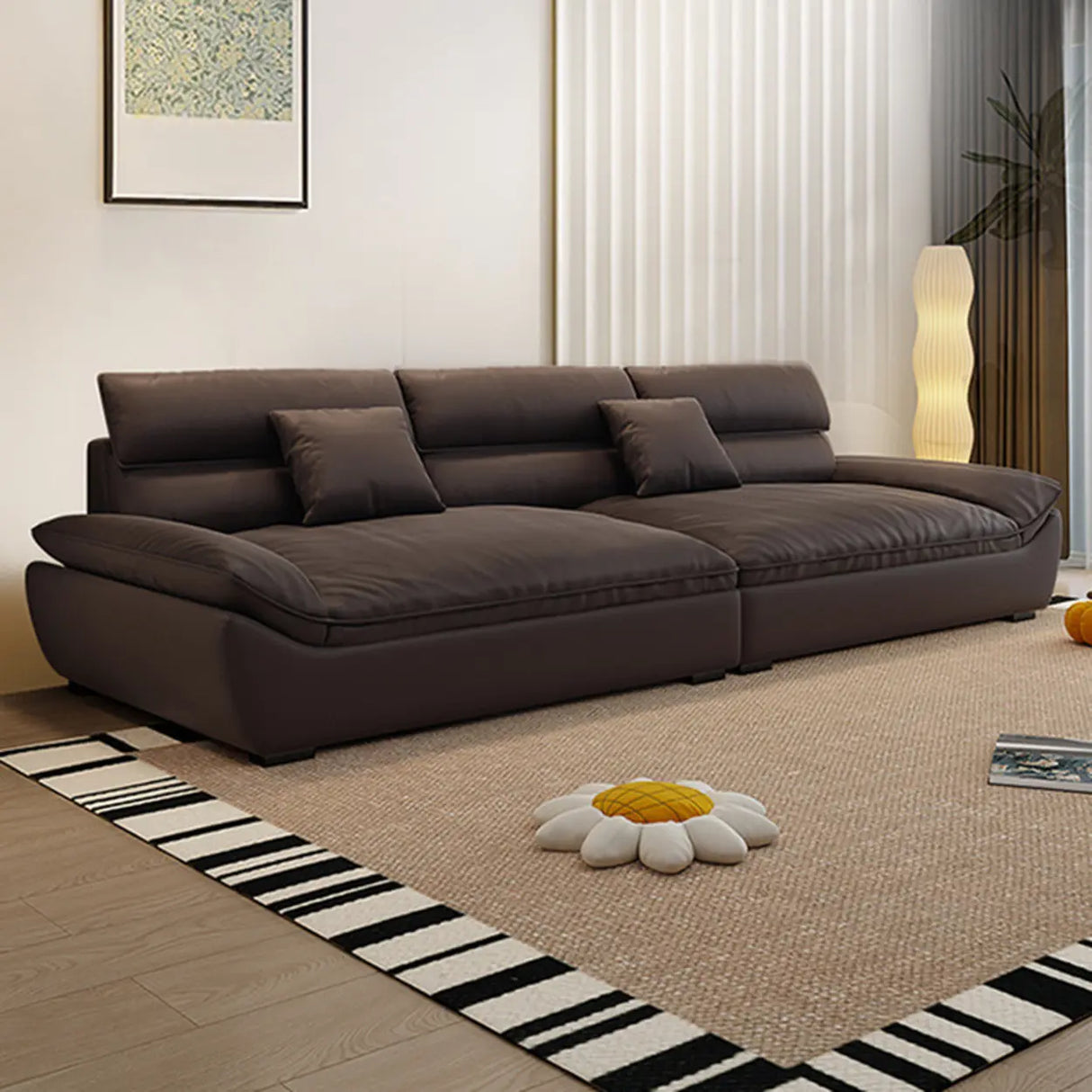 Dark Coffee Scratch Resistant Leather Wood Frame Sofa Image - 4