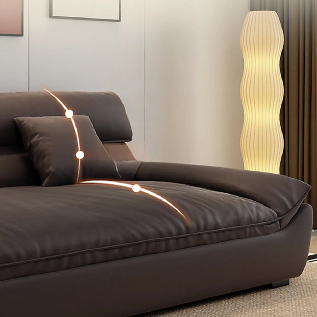 Dark Coffee Scratch Resistant Leather Wood Frame Sofa Image - 6