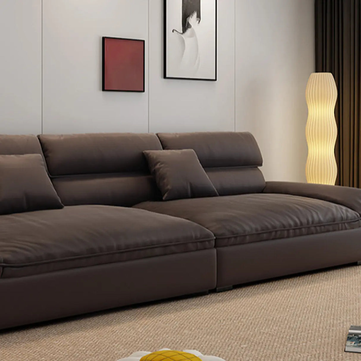 Dark Coffee Scratch Resistant Leather Wood Frame Sofa Image - 9