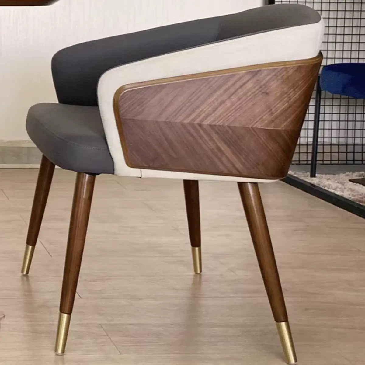 Dark Gray-Beige Fixed Back Arm Chair with Four Legs Image - 1