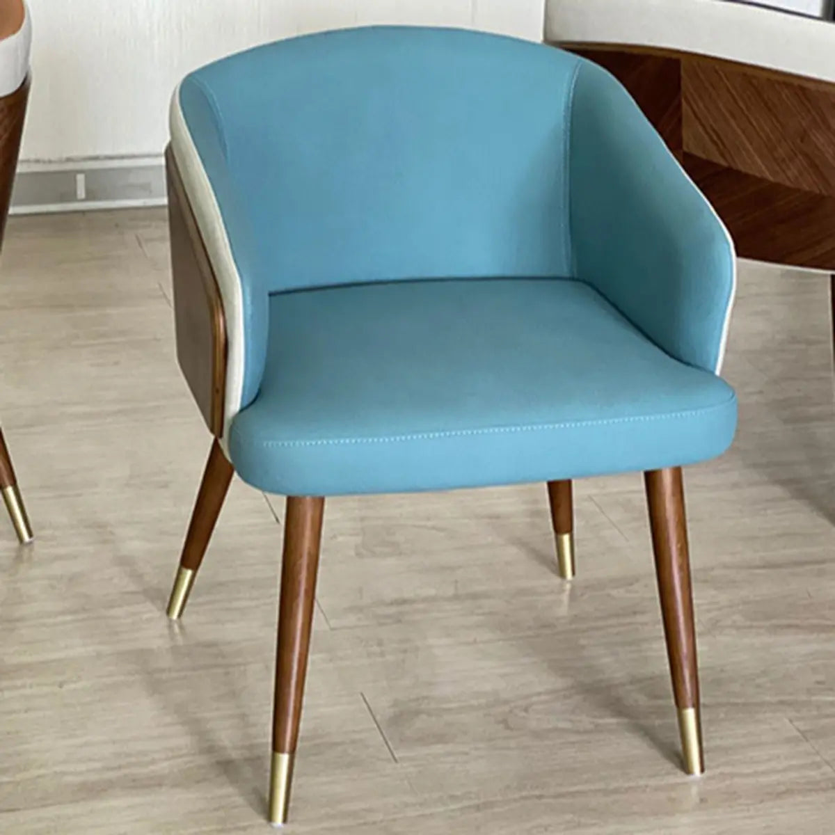 Dark Gray-Beige Fixed Back Arm Chair with Four Legs Image - 5