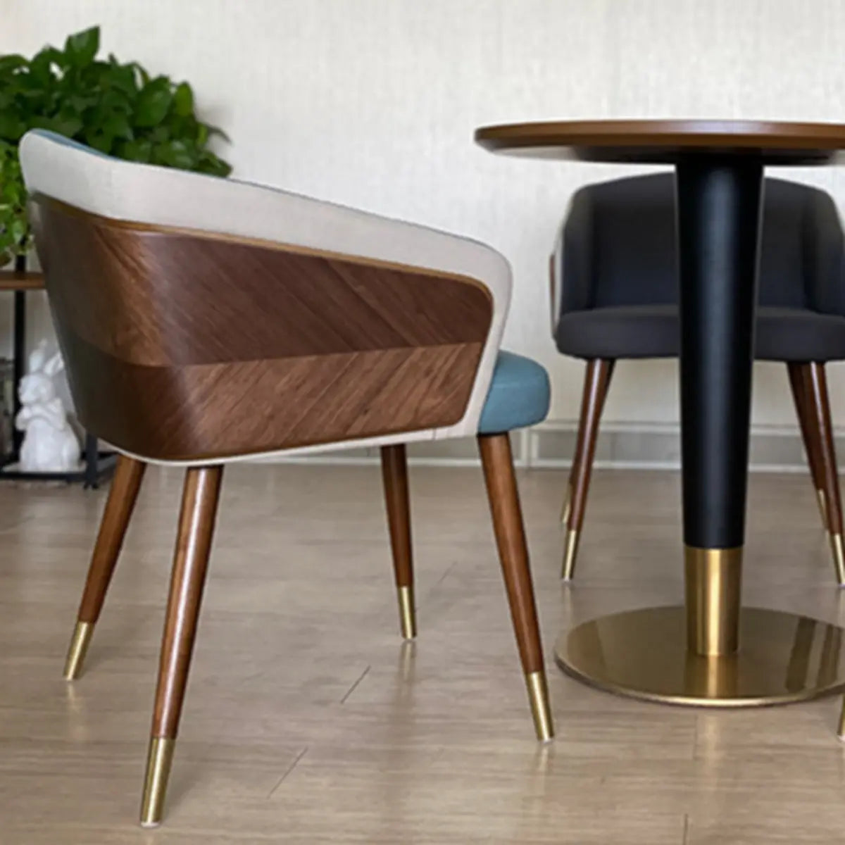 Dark Gray-Beige Fixed Back Arm Chair with Four Legs Image - 6