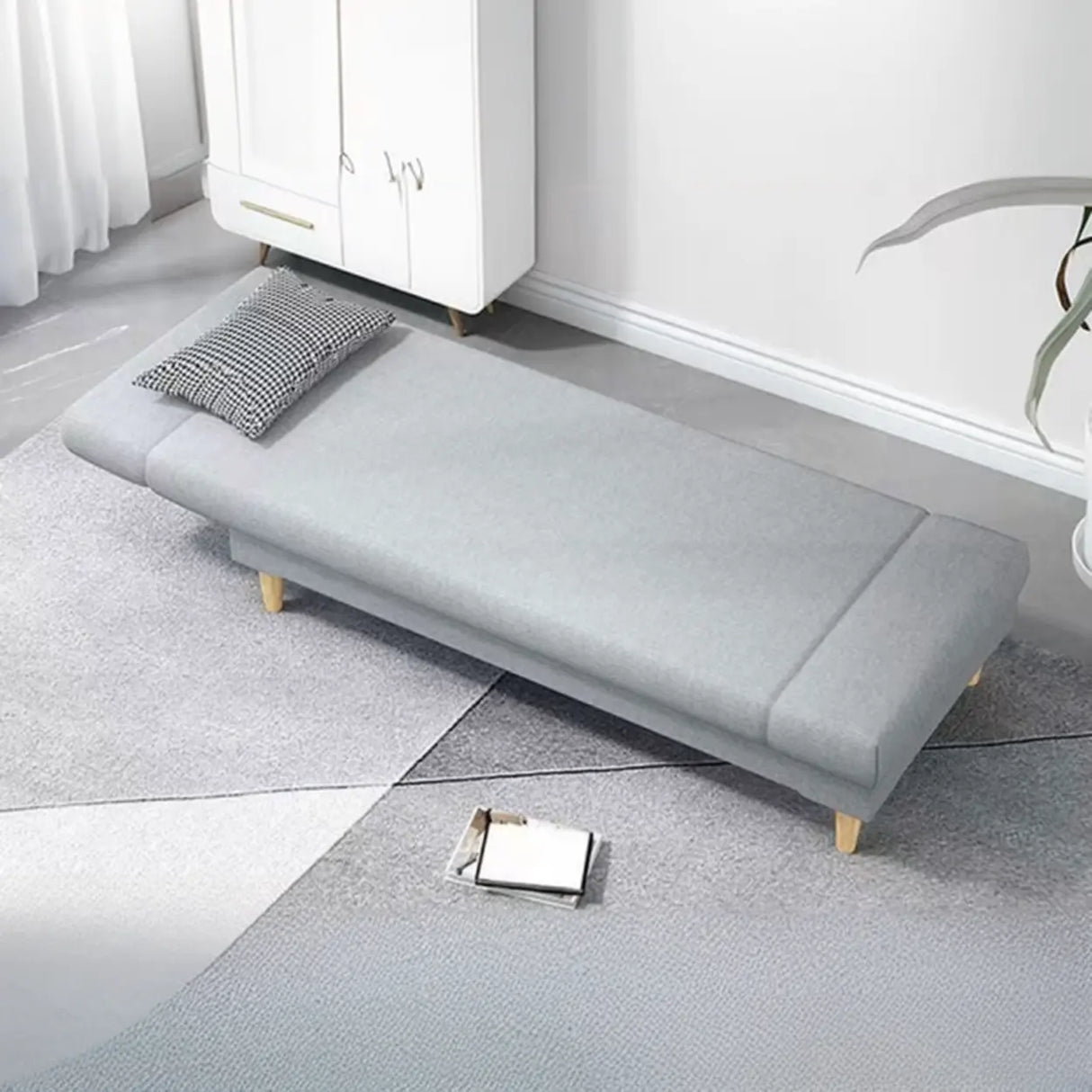 Dark Gray Reclining Rectangular Fabric Armless Chaise Image - 4
