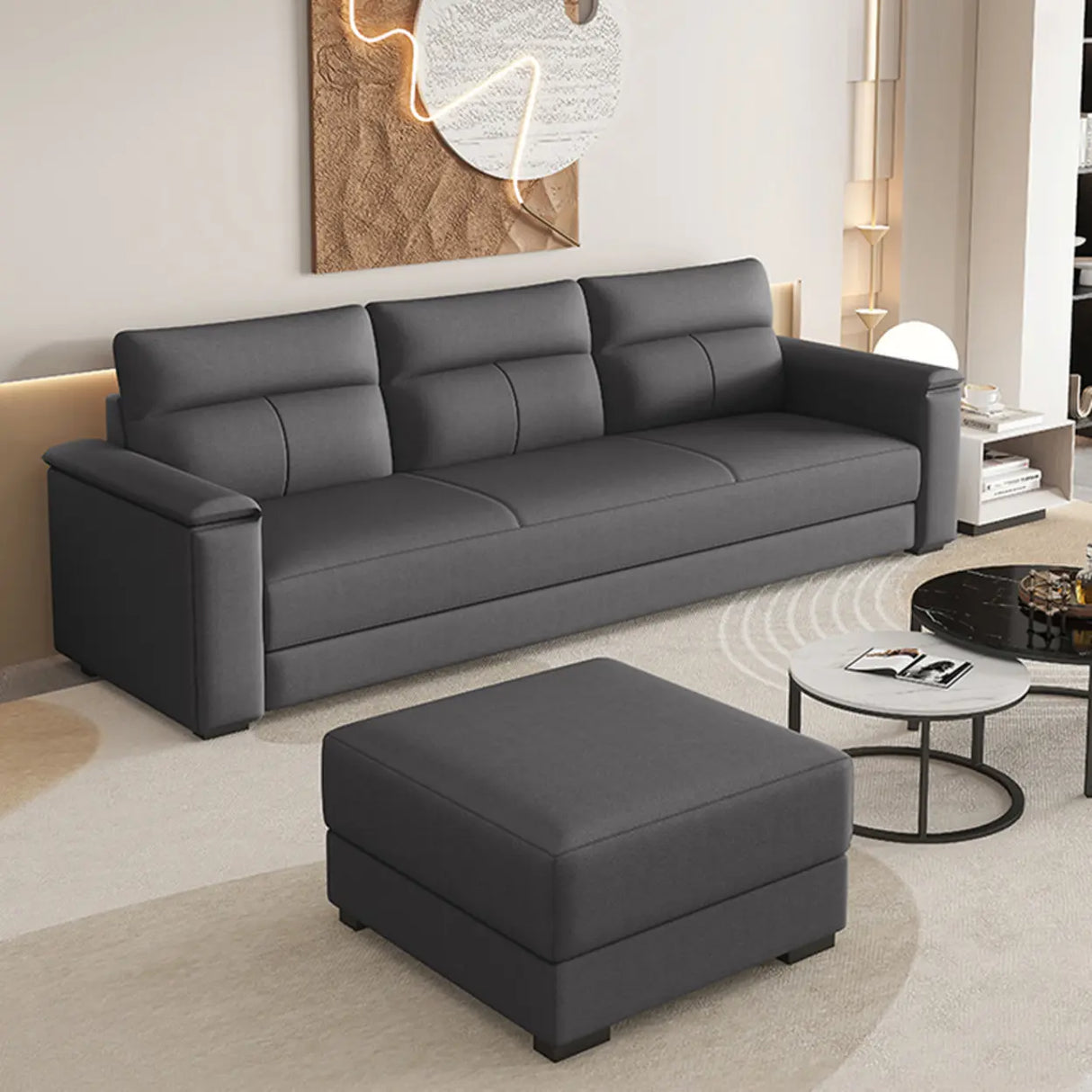 Dark Gray Scratch Resistant Cloth Cushion Back Sofa Image - 19