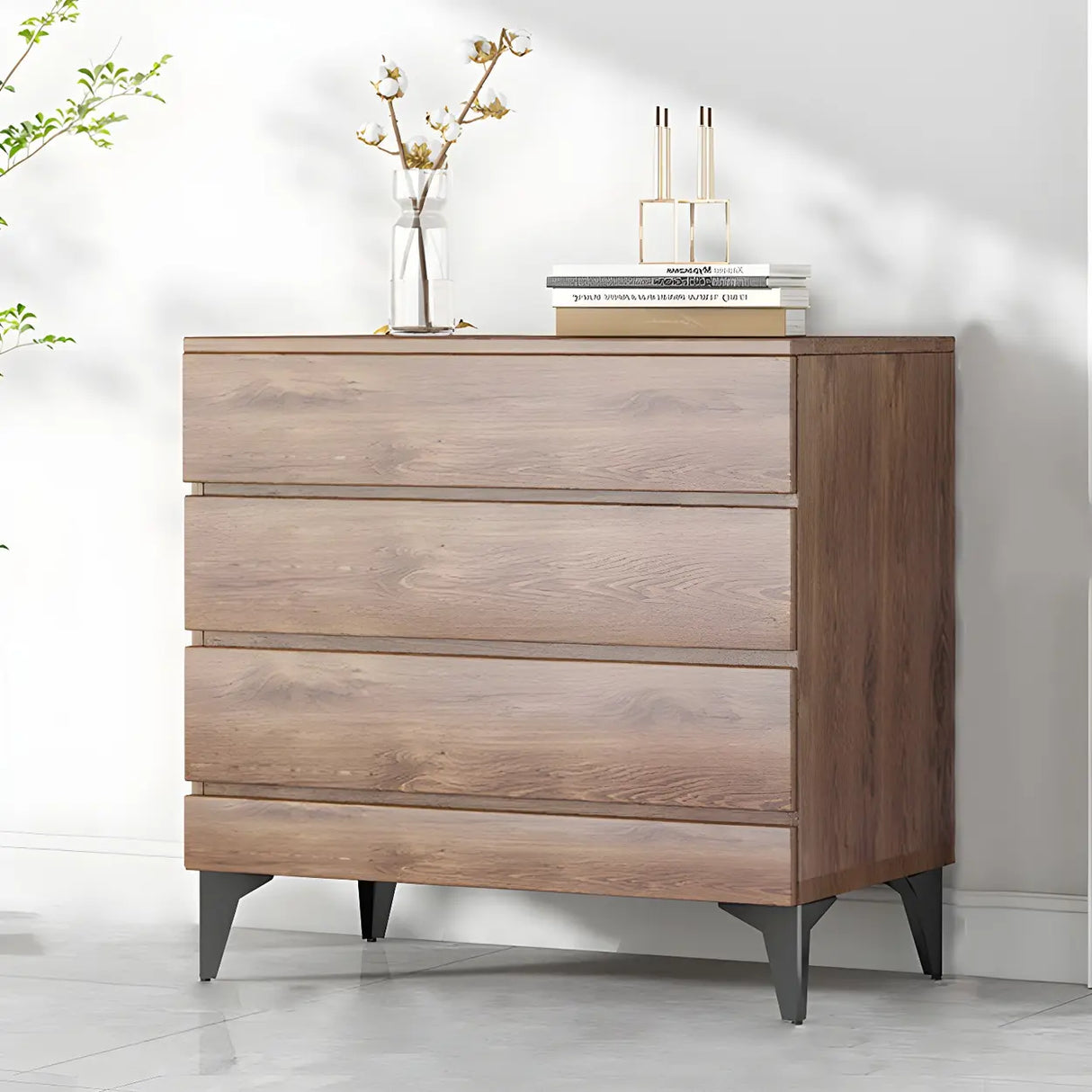 Dark Khaki Finish Oak Wood Dresser for Drawers Image - 18