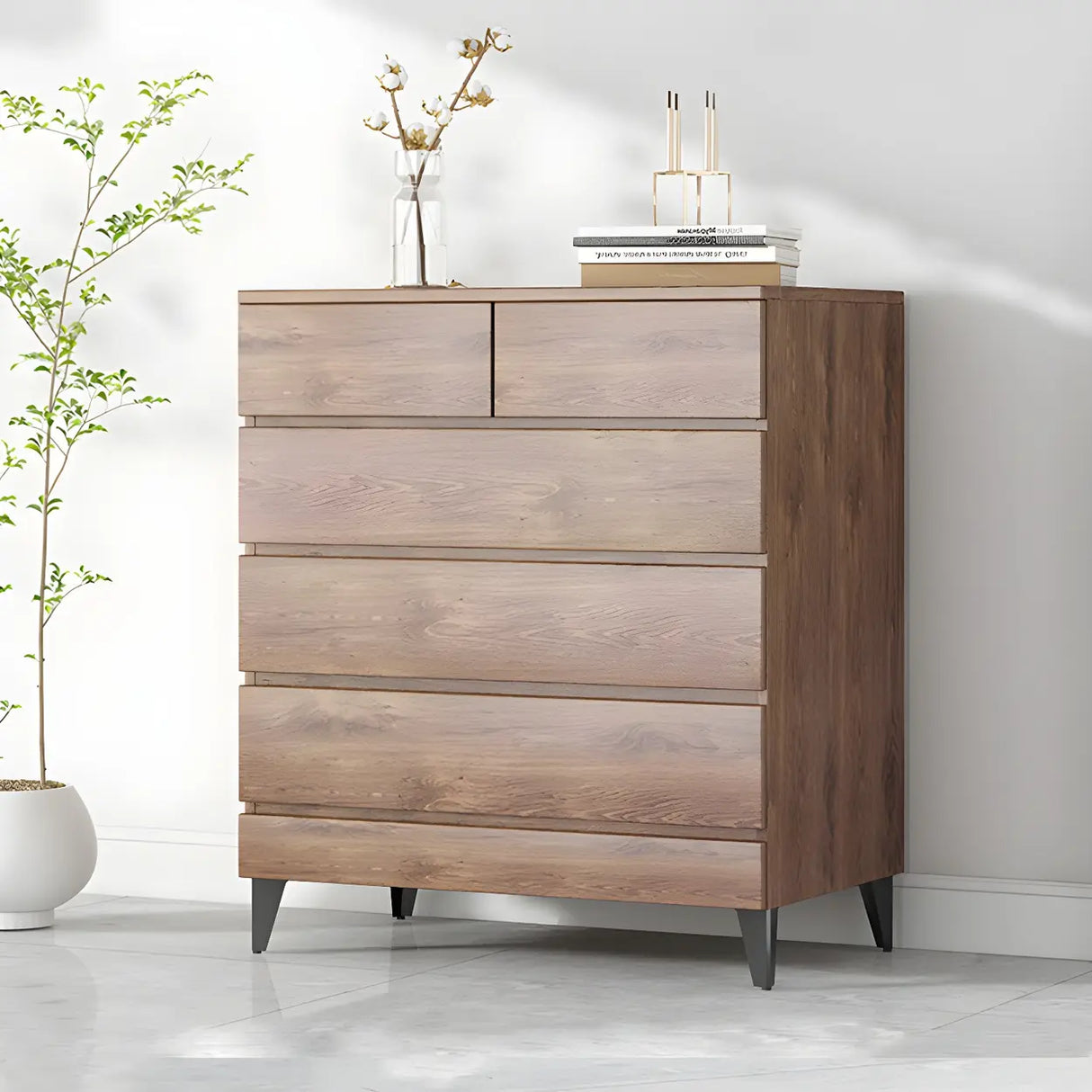 Dark Khaki Finish Oak Wood Dresser for Drawers Image - 2