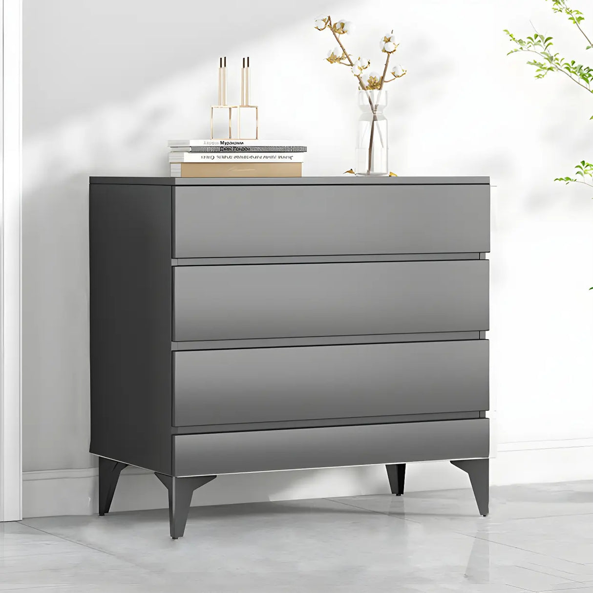 Dark Khaki Finish Oak Wood Dresser for Drawers Image - 22