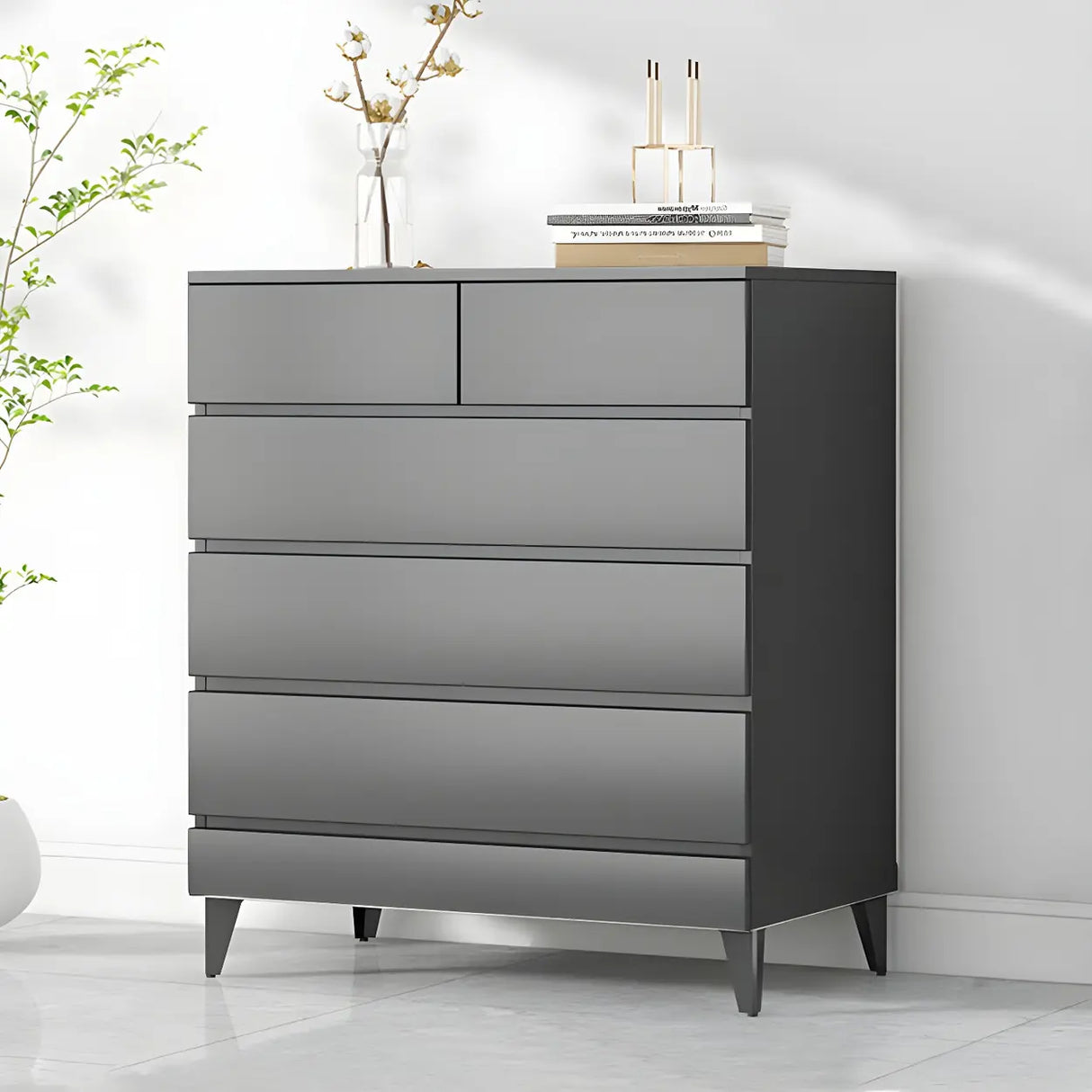 Dark Khaki Finish Oak Wood Dresser for Drawers Image - 26